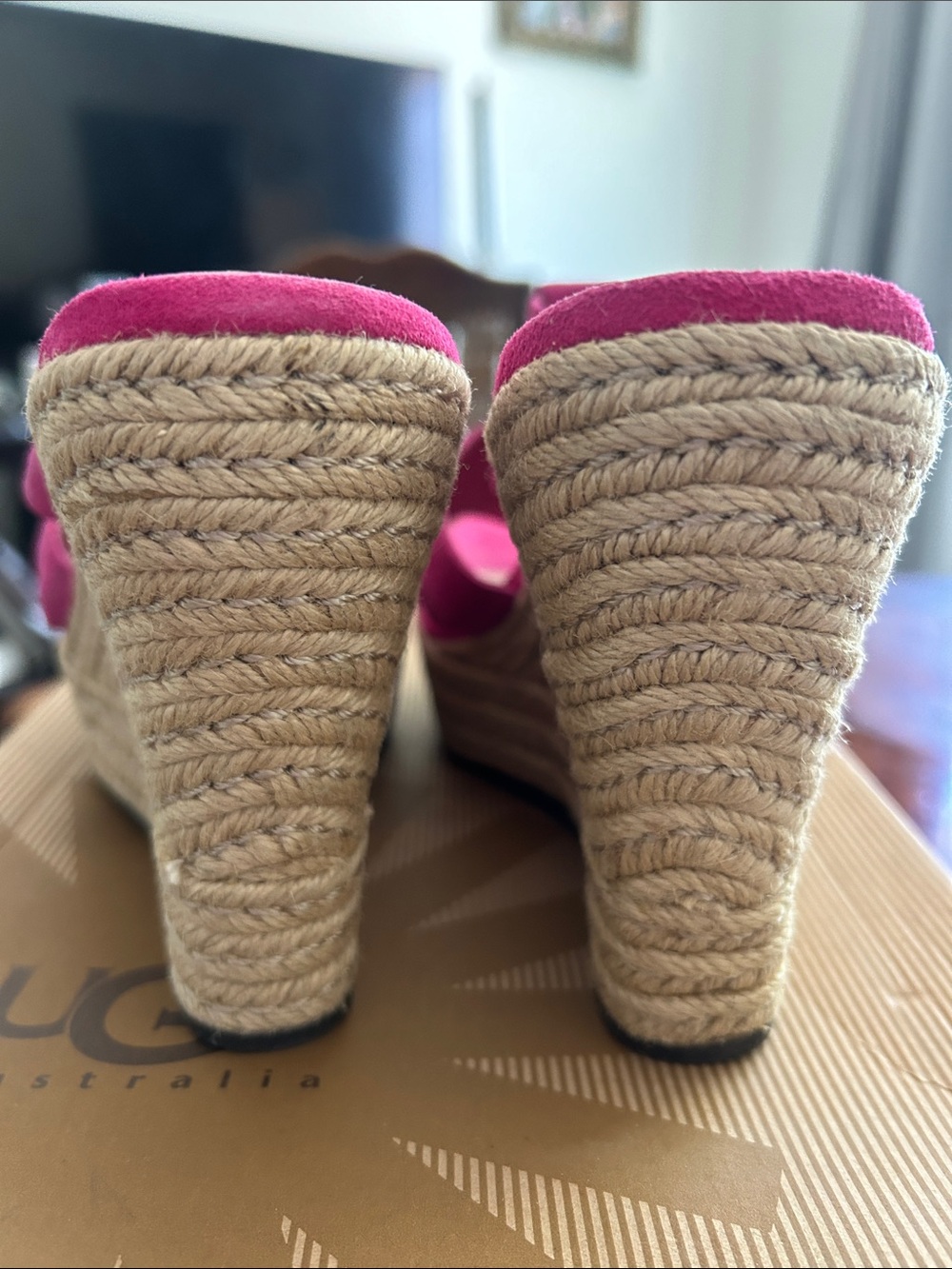 UGG Pink Suede Espadrille Wedge Sandals - Picture 3 of 5